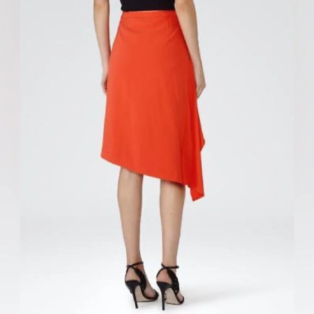 REISS Dita Waterfall Draped Crepe Skirt Bold Orange Asymmetrical Midi Womens 8 - Picture 13 of 13